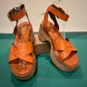 Franco Sarto Orange Sabello Platform Sandals Size 7-7.5